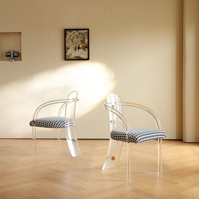 Contemporáneo Nórdico Transparente Acrílico Arco Hojas Tela Silla de Comedor Respaldo Sin Brazos Para Comedor 