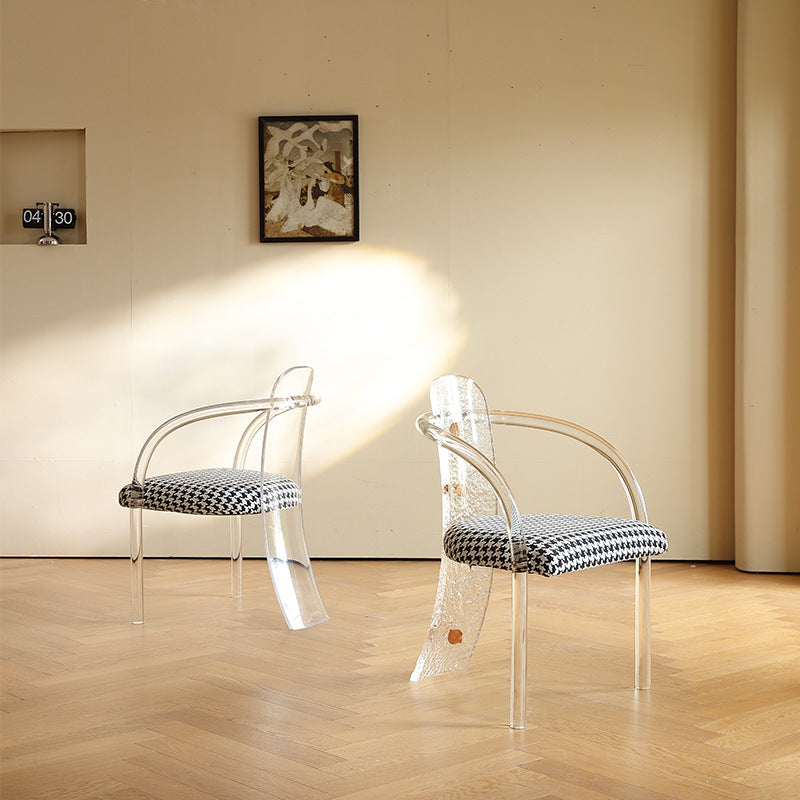 Contemporáneo Nórdico Transparente Acrílico Arco Hojas Tela Silla de Comedor Respaldo Sin Brazos Para Comedor 