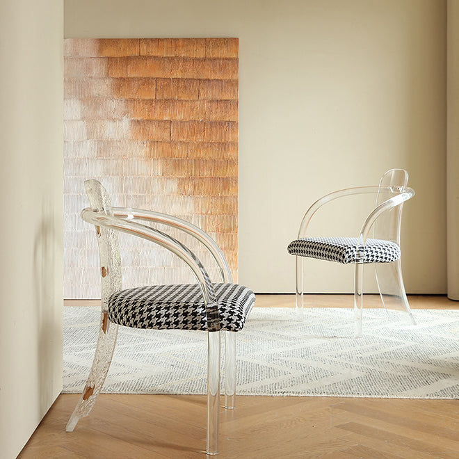 Contemporáneo Nórdico Transparente Acrílico Arco Hojas Tela Silla de Comedor Respaldo Sin Brazos Para Comedor 