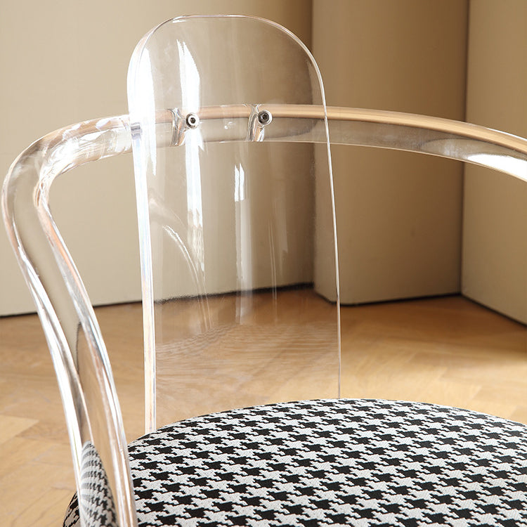 Contemporáneo Nórdico Transparente Acrílico Arco Hojas Tela Silla de Comedor Respaldo Sin Brazos Para Comedor 