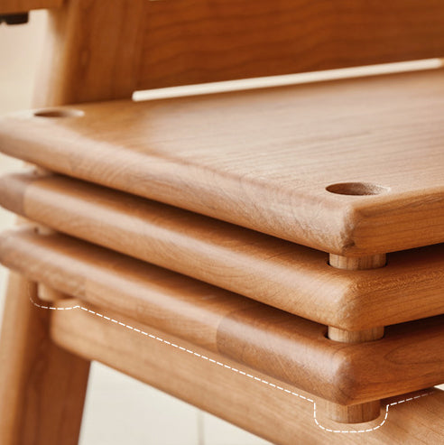 Silla de comedor apilable de madera de cerezo cuadrada tradicional japonesa sin respaldo ni brazos para el comedor 