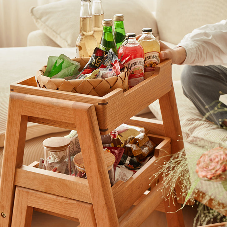 Silla de comedor apilable de madera de cerezo cuadrada tradicional japonesa sin respaldo ni brazos para el comedor 