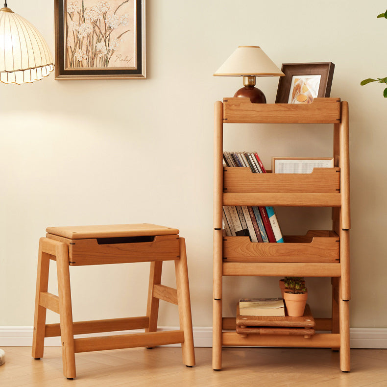 Silla de comedor apilable de madera de cerezo cuadrada tradicional japonesa sin respaldo ni brazos para el comedor 