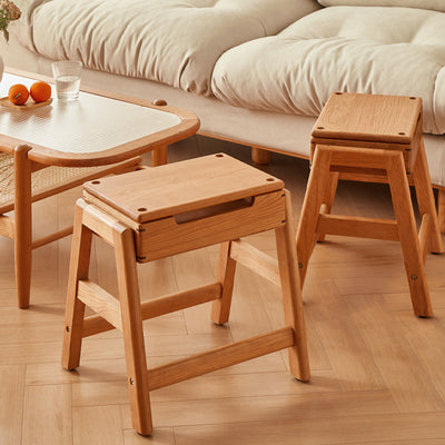 Silla de comedor apilable de madera de cerezo cuadrada tradicional japonesa sin respaldo ni brazos para el comedor 
