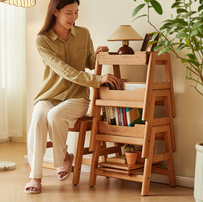 Silla de comedor apilable de madera de cerezo cuadrada tradicional japonesa sin respaldo ni brazos para el comedor 