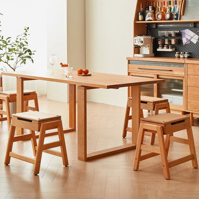 Silla de comedor apilable de madera de cerezo cuadrada tradicional japonesa sin respaldo ni brazos para el comedor 
