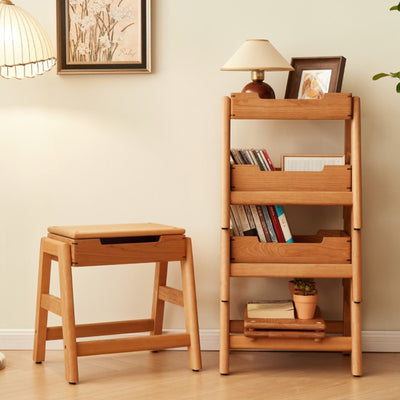 Silla de comedor apilable de madera de cerezo cuadrada tradicional japonesa sin respaldo ni brazos para el comedor 