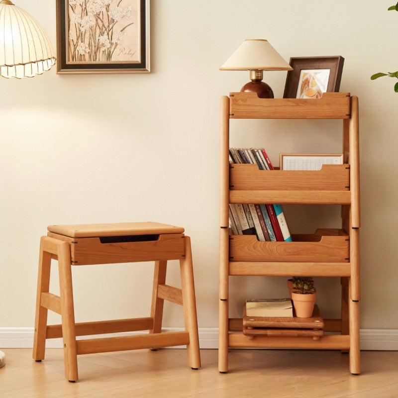 Silla de comedor apilable de madera de cerezo cuadrada tradicional japonesa sin respaldo ni brazos para el comedor 