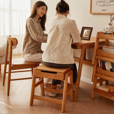 Silla de comedor apilable de madera de cerezo cuadrada tradicional japonesa sin respaldo ni brazos para el comedor 