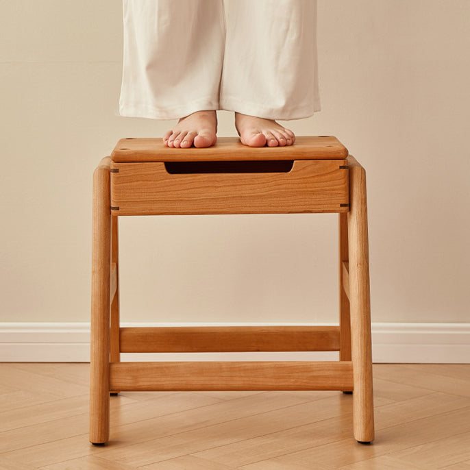 Silla de comedor apilable de madera de cerezo cuadrada tradicional japonesa sin respaldo ni brazos para el comedor 
