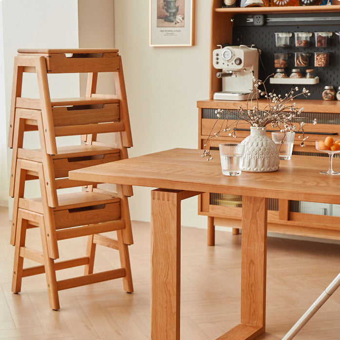Silla de comedor apilable de madera de cerezo cuadrada tradicional japonesa sin respaldo ni brazos para el comedor 