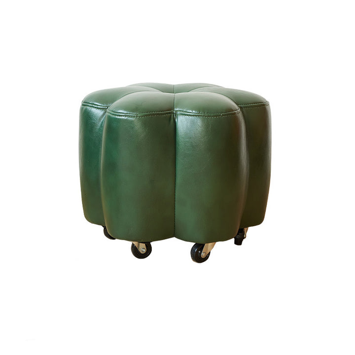 Reposapiés contemporáneo retro Flower Cube de algodón y lino, piel sintética encerada efecto aceite, pino y ruedas, sin respaldo ni brazos, para sala de estar 