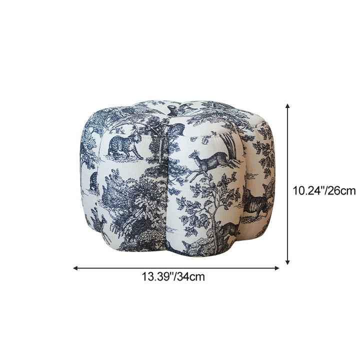 Reposapiés contemporáneo retro Flower Cube de algodón y lino, piel sintética encerada efecto aceite, pino y ruedas, sin respaldo ni brazos, para sala de estar 
