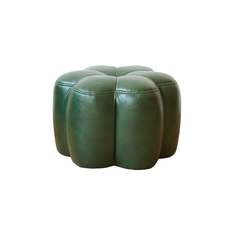 Reposapiés contemporáneo retro Flower Cube de algodón y lino, piel sintética encerada efecto aceite, pino y ruedas, sin respaldo ni brazos, para sala de estar 