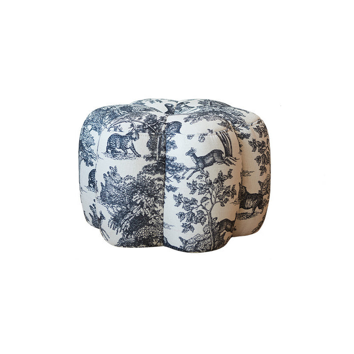 Reposapiés contemporáneo retro Flower Cube de algodón y lino, piel sintética encerada efecto aceite, pino y ruedas, sin respaldo ni brazos, para sala de estar 
