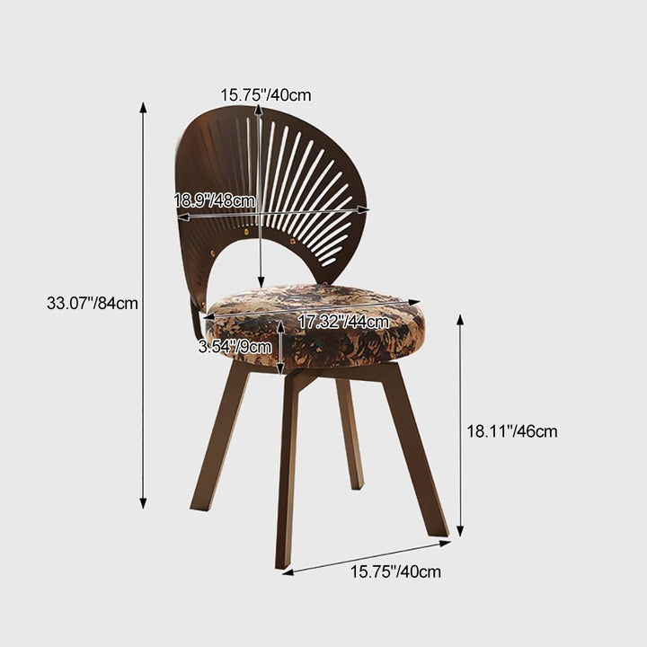 Traditional French Shell Round Cotton Linen Carbon Steel Swivel Dining Chair Backrest Armless For Dining Room