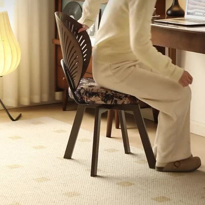 Silla de comedor giratoria sin brazos con respaldo de madera maciza de lino de algodón redonda con concha tradicional francesa para comedor 