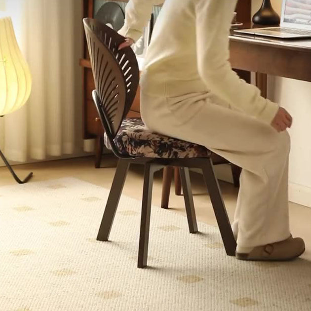 Silla de comedor giratoria sin brazos con respaldo de madera maciza de lino de algodón redonda con concha tradicional francesa para comedor 