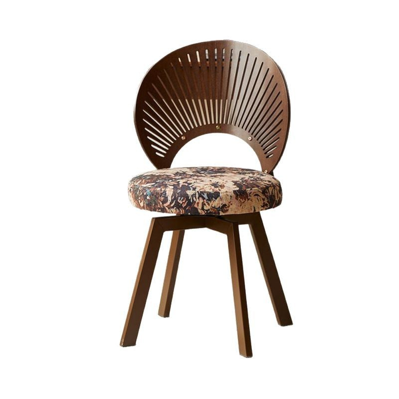 Silla de comedor giratoria sin brazos con respaldo de madera maciza de lino de algodón redonda con concha tradicional francesa para comedor 