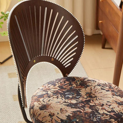 Silla de comedor giratoria sin brazos con respaldo de madera maciza de lino de algodón redonda con concha tradicional francesa para comedor 