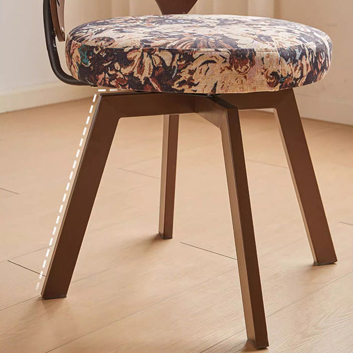 Silla de comedor sin reposabrazos con respaldo giratorio, redonda, de algodón y lino, estilo francés tradicional, de acero al carbono, para comedor 