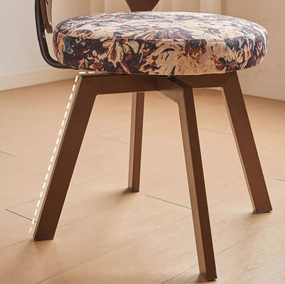 Silla de comedor giratoria sin brazos con respaldo de madera maciza de lino de algodón redonda con concha tradicional francesa para comedor 