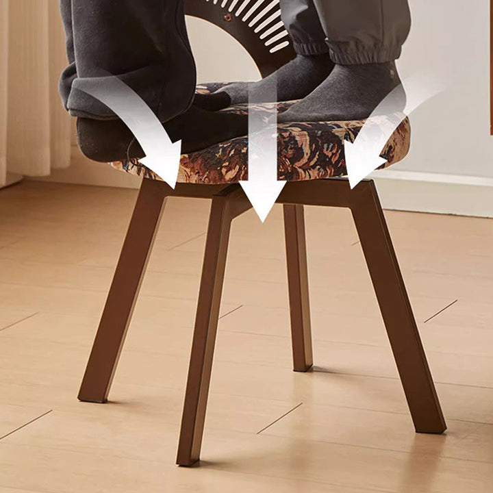 Silla de comedor sin reposabrazos con respaldo giratorio, redonda, de algodón y lino, estilo francés tradicional, de acero al carbono, para comedor 
