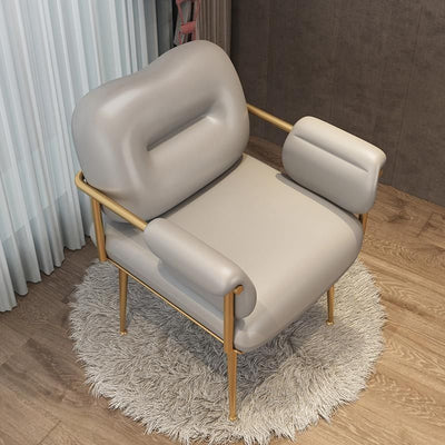 Chaise d'appoint contemporaine nordique carrée en fer avec dossier et accoudoirs en cuir et éponge pour chambre 