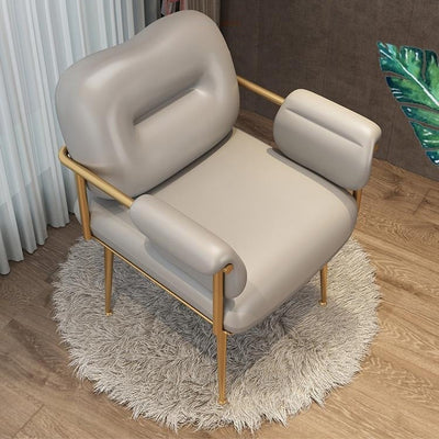 Chaise d'appoint contemporaine nordique carrée en fer avec dossier et accoudoirs en cuir et éponge pour chambre 