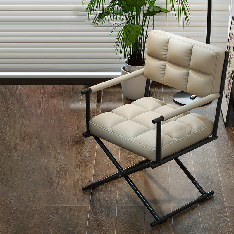 Géométrie carrée nordique contemporaine Chaise de bureau en cuir et fer avec dossier et accoudoirs pour étude 
