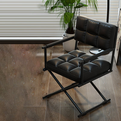 Géométrie carrée nordique contemporaine Chaise de bureau en cuir et fer avec dossier et accoudoirs pour étude 
