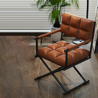 Géométrie carrée nordique contemporaine Chaise de bureau en cuir et fer avec dossier et accoudoirs pour étude 