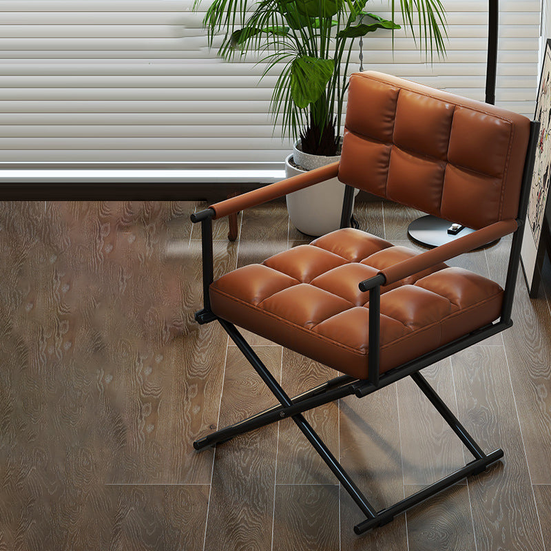 Géométrie carrée nordique contemporaine Chaise de bureau en cuir et fer avec dossier et accoudoirs pour étude 
