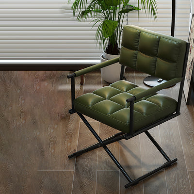 Géométrie carrée nordique contemporaine Chaise de bureau en cuir et fer avec dossier et accoudoirs pour étude 