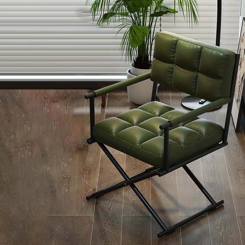 Géométrie carrée nordique contemporaine Chaise de bureau en cuir et fer avec dossier et accoudoirs pour étude 