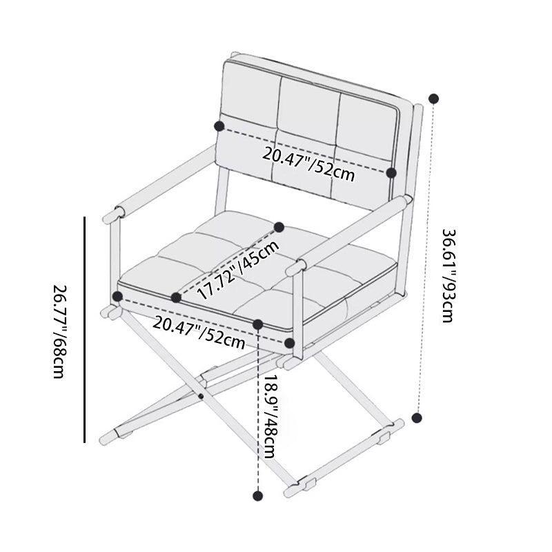 Géométrie carrée nordique contemporaine Chaise de bureau en cuir et fer avec dossier et accoudoirs pour étude 