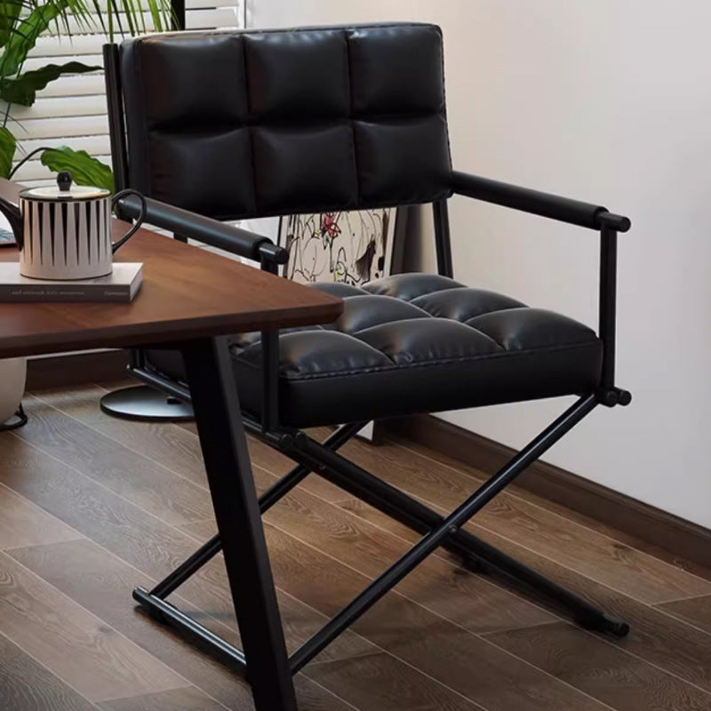 Géométrie carrée nordique contemporaine Chaise de bureau en cuir et fer avec dossier et accoudoirs pour étude 