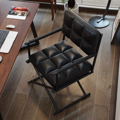 Géométrie carrée nordique contemporaine Chaise de bureau en cuir et fer avec dossier et accoudoirs pour étude 