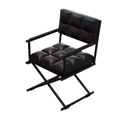Géométrie carrée nordique contemporaine Chaise de bureau en cuir et fer avec dossier et accoudoirs pour étude 