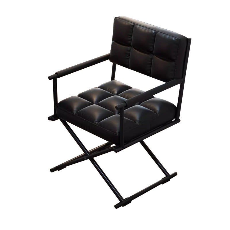 Géométrie carrée nordique contemporaine Chaise de bureau en cuir et fer avec dossier et accoudoirs pour étude 