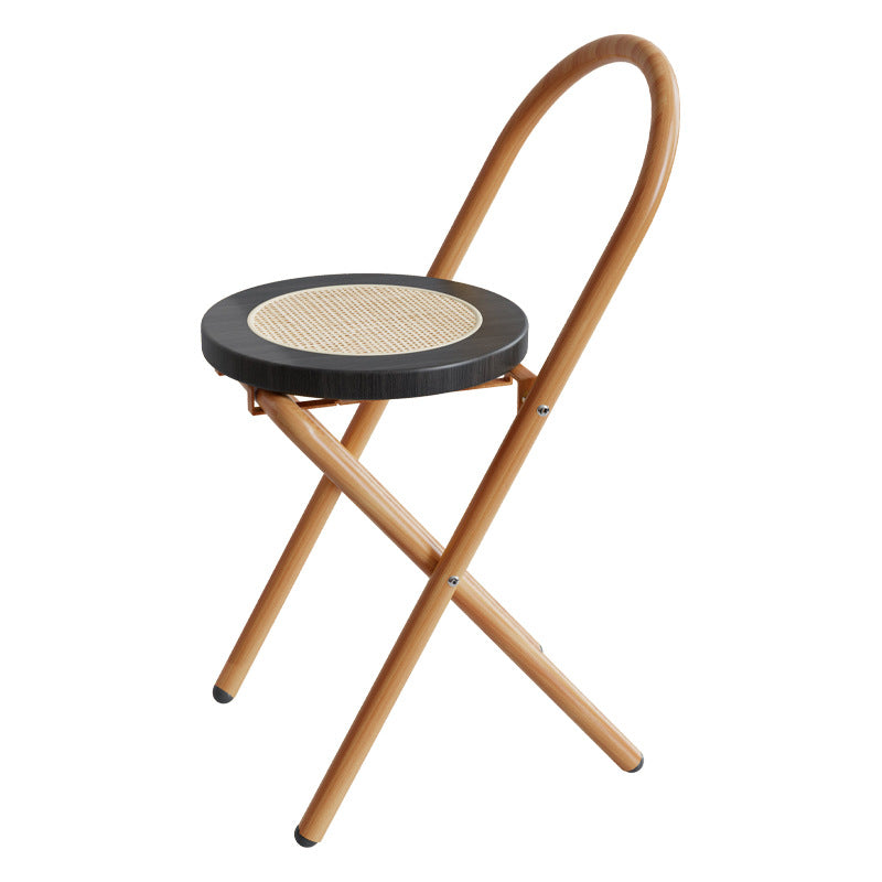 Silla de comedor plegable sin respaldo con respaldo de hierro de madera de ratán redonda japonesa tradicional para comedor 