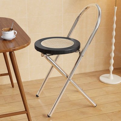 Silla de comedor plegable sin respaldo con respaldo de hierro de madera de ratán redonda japonesa tradicional para comedor 