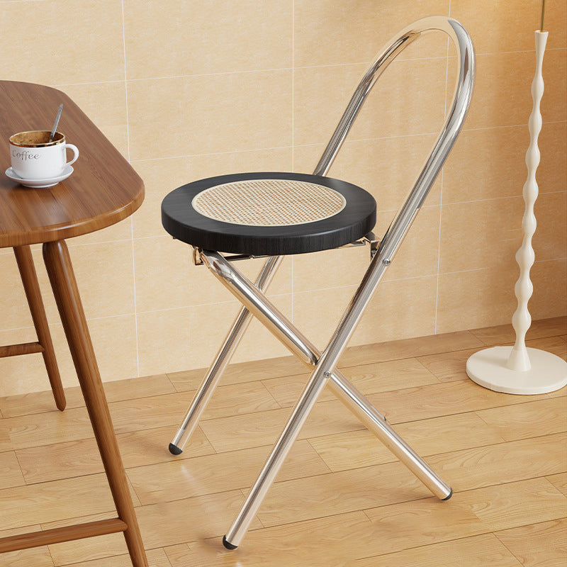 Silla de comedor plegable sin respaldo con respaldo de hierro de madera de ratán redonda japonesa tradicional para comedor 