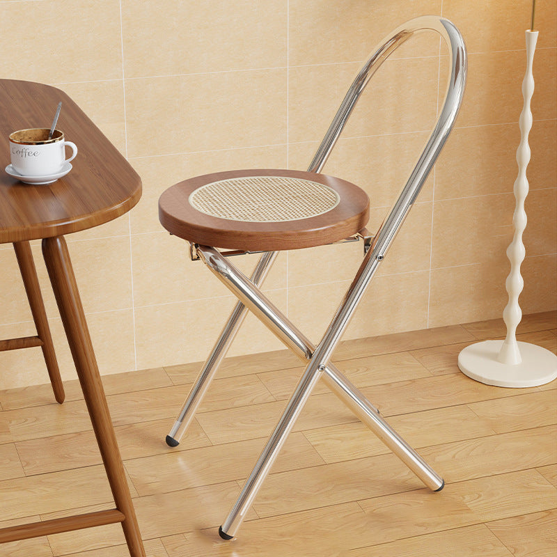 Traditioneller japanischer runder Bogen Rattan Holz Eisen klappbarer Esszimmerstuhl Rückenlehne ohne Armlehnen für Esszimmer 