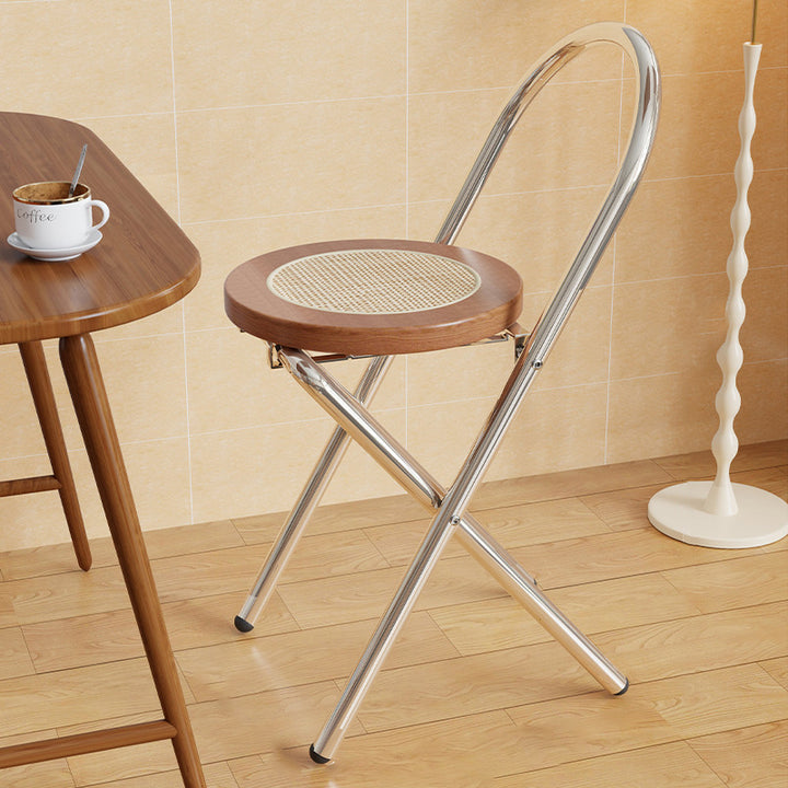 Traditioneller japanischer runder Bogen Rattan Holz Eisen klappbarer Esszimmerstuhl Rückenlehne ohne Armlehnen für Esszimmer 