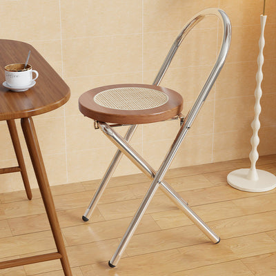 Silla de comedor plegable sin respaldo con respaldo de hierro de madera de ratán redonda japonesa tradicional para comedor 
