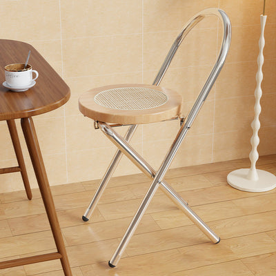Silla de comedor plegable sin respaldo con respaldo de hierro de madera de ratán redonda japonesa tradicional para comedor 