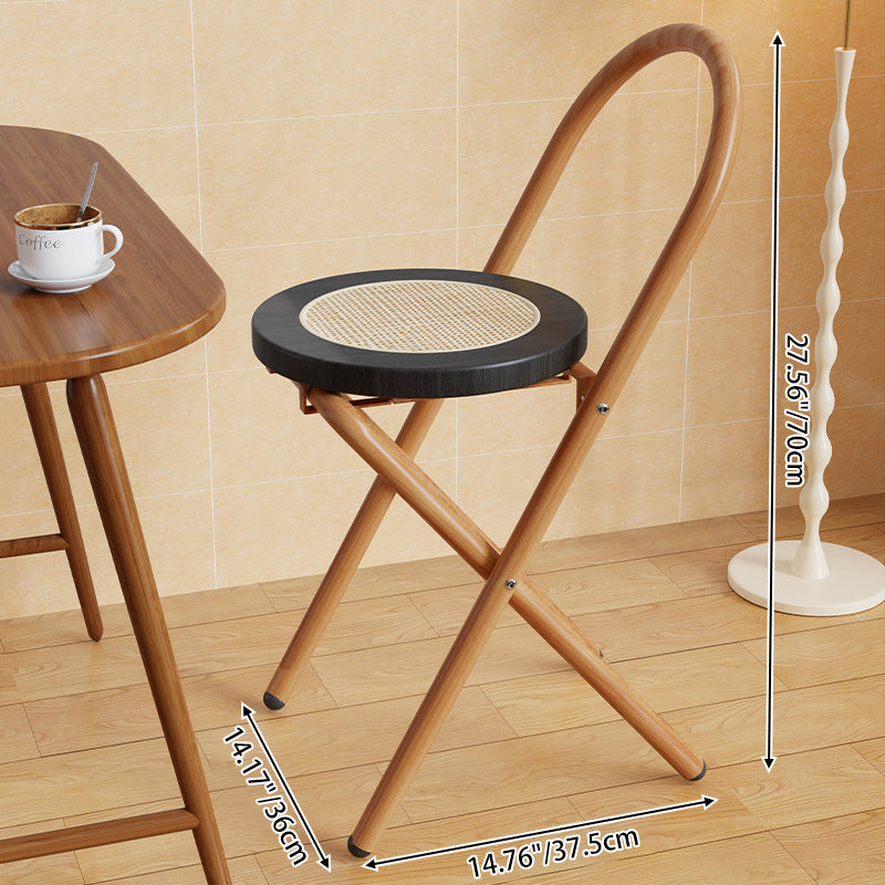 Silla de comedor plegable sin respaldo con respaldo de hierro de madera de ratán redonda japonesa tradicional para comedor 