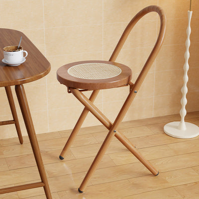 Silla de comedor plegable sin respaldo con respaldo de hierro de madera de ratán redonda japonesa tradicional para comedor 