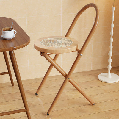 Silla de comedor plegable sin respaldo con respaldo de hierro de madera de ratán redonda japonesa tradicional para comedor 